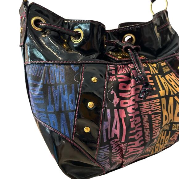 Vintage Y2K BabyPhat Shoulder Bag Black Multicolor Logo Print Adjustable Strap - Picture 10 of 16